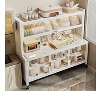 JIAOCKJIAO Armoire de Rangement pour Garde-Manger, Étagère de Cuisine avec Porte en Acrylique, Buffet sur roulettes avec Panneau Perforé, pour Épices de Garage, Cuisine(Wit,47x60in)