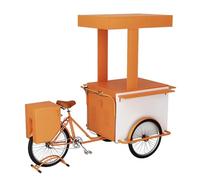JIAOCKJIAO Chariot Ambulant en Fer pour Marché Alimentaire, Présentoir Alimentaire Sur Roues avec Auvent, Triporteur avec Coffre de Rangement, pour Les Ventes de Rue(Orange A)