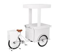 JIAOCKJIAO Chariot Ambulant en Fer pour Marché Alimentaire, Présentoir Alimentaire Sur Roues avec Auvent, Triporteur avec Coffre de Rangement, pour Les Ventes de Rue(White A)