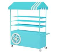 JIAOCKJIAO Chariot Ambulant Portable avec Auvent Rayé, Chariot de Vente de Nourriture À 4 Niveaux avec Roues, Présentoir Alimentaire Créatif en Fer Forgé(Blauw)