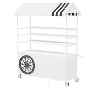 JIAOCKJIAO Chariot Ambulant Portable avec Auvent Rayé, Chariot de Vente de Nourriture À 4 Niveaux avec Roues, Présentoir Alimentaire Créatif en Fer Forgé(Wit)