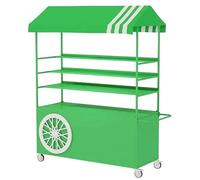 JIAOCKJIAO Chariot Ambulant Portable avec Auvent Rayé, Chariot de Vente de Nourriture À 4 Niveaux avec Roues, Présentoir Alimentaire Créatif en Fer Forgé(Green)