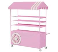 JIAOCKJIAO Chariot Ambulant Portable avec Auvent Rayé, Chariot de Vente de Nourriture À 4 Niveaux avec Roues, Présentoir Alimentaire Créatif en Fer Forgé(Pink)