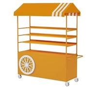 JIAOCKJIAO Chariot Ambulant Portable avec Auvent Rayé, Chariot de Vente de Nourriture À 4 Niveaux avec Roues, Présentoir Alimentaire Créatif en Fer Forgé(Orange)