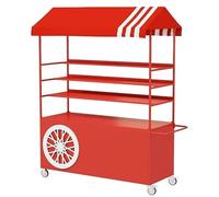 JIAOCKJIAO Chariot Ambulant Portable avec Auvent Rayé, Chariot de Vente de Nourriture À 4 Niveaux avec Roues, Présentoir Alimentaire Créatif en Fer Forgé(Rosso)