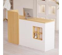 JIAOCKJIAO Comptoir de Réception, Comptoir de Vente Au Détail, Table de Réception avec Tiroirs, Comptoir Avant avec Compartiment de Rangement, pour Salon, Hall D'entrée, Magasin(Natural,39.3in/100cm)