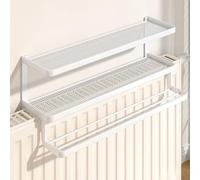 JIAOCKJIAO Double Tablette Radiateur sans Perçage, Flottantes Etagere Radiateur avec Support de Séchage pour Vêtements, Étagère Supérieure en Métal pour Radiateur(Wit,24x6in/60x15cm)