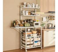 JIAOCKJIAO Étagère de Rangement Haute pour Cuisines, Buffet de Rangement À roulettes, Desserte de Cuisine avec Table Extensible, Armoire de Cuisine Autoportant(148.5cm/58.5in)