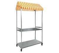 JIAOCKJIAO Stand de Marché Extérieur avec Auvent Rayé, Chariot Pliable pour Vendeur de Nourriture, Présentoir de Rue À 2 Niveaux avec Structure en Fer et Roues(Giallo,39.3in/100cm)