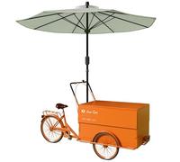 JIAOCKJIAO Stand de Marché Mobile Extérieur Sur Roues, Chariot de Vente de Produits Alimentaires avec Parasol et Grande Plateforme Pliable, pour Événements, Rues(Orange A)