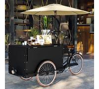 JIAOCKJIAO Stand Marché Chariot Mobile À 3 Roues avec Parasol, Portable Étal de Marché avec Grande Plateforme Pliable, Chariot de Vente Commercial pour Événements(Nero)