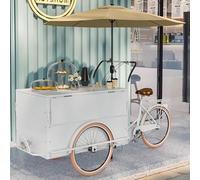 JIAOCKJIAO Stand Marché Chariot Mobile À 3 Roues avec Parasol, Portable Étal de Marché avec Grande Plateforme Pliable, Chariot de Vente Commercial pour Événements(Wit)