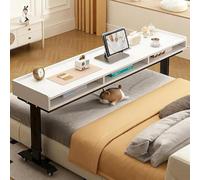 JIAOCKJIAO Table de Lit À roulettes 360° avec Bureau D'ordinateur Portable Réglable en Hauteur Compartiments de Rangement Intégrés, pour Manger ou Travailler(White+Black,94x20in/240x50cm)