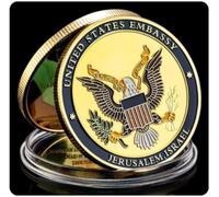 JIAOJING Pièce Commémorative Ambassade des États-Unis Donald Trump Challenge Coin Israël Décorations Souvenirs Plaquées Or