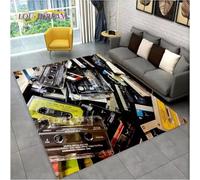 JIAOJING Tapis Rétro Musique Cassette Bande Motif Tapis pour Salon Chambre Canapé Paillasson Décoration Tapis De Sol Antidérapant 140X200Cm