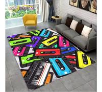 JIAOJING Tapis Rétro Musique Cassette Bande Motif Tapis pour Salon Chambre Canapé Paillasson Décoration Tapis De Sol Antidérapant 80X120Cm