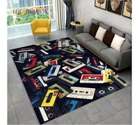 JIAOJING Tapis Rétro Musique Cassette Bande Motif Tapis pour Salon Chambre Canapé Paillasson Décoration Tapis De Sol Antidérapant 140X200Cm