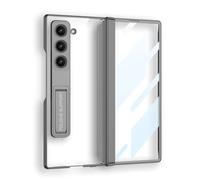 JIAONASHIJIA Coque de protection à charnière compatible avec Samsung Galaxy Z Fold 6 - Film de protection d'écran - Anti-chocs - Cadre métallique en aluminium - Avec support magnétique - Gris