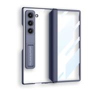 JIAONASHIJIA Coque de protection à charnière compatible avec Samsung Galaxy Z Fold 6 - Film de protection d'écran - Anti-chocs - Cadre métallique en aluminium - Avec support magnétique - Bleu