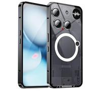 JIAONASHIJIA Coque en métal transparent pour Nothing Phone 3 - Protection complète de l'appareil photo - Panneau anti-rayures - Compatible sans fil - Aimant intégré - Ultra fin - Noir