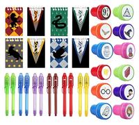 jiaoohoo Harry Pot Cadeaux d'invités pour fête d'anniversaire, petit cadeau, cadeau d'anniversaire pour enfant fille garçon, 12 stylos UV, 12 petits carnets de notes, 12 tampons pour enfants