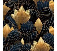 JIAOQSS Papier peint adhésif Feuille bohème Papier peint autocollant décollable Feuille d'or noir Papier Peint Adhesif Mural Papier Collant pour Meuble Chambre Fille Amovible