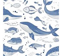 JIAOQSS Papier Peint Adhesif Mural Baleine dessinée à la main représentant un animal marin Papier Adhesif pour Meuble Papier Peint Autocollant Cuisine Placard Stickers Muraux