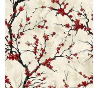 JIAOQSS Papier Peint Adhesif Mural Branches de cerisier en fleurs Fleurs rouges Papier Adhesif pour Meuble Papier Peint Autocollant Cuisine Placard Stickers Muraux