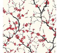 JIAOQSS Papier Peint Adhesif Mural Branches de cerisier en fleurs Fleurs rouges Papier Adhesif pour Meuble Rouleau Adhesif Decoratif pour Cuisine Chambre Revetement Mural Adhesif Vinyle Autocollant