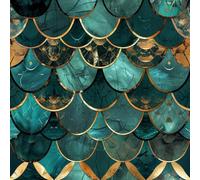 JIAOQSS Papier Peint Adhesif Mural Écailles de poisson vert foncé dorées Chambre Rouleau Vinyle Autocollant Papier Peint Décoration Papier Adhesif Pour Meuble Cuisine Salle de Bain