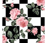 JIAOQSS Papier Peint Adhesif Mural Rose rose à carreaux noirs Papier Adhésif Décoratif Papier Autocollant pour Meuble Motifs Papier Peint Chambre Salon Stickers Meuble Enfant Rouleau Vinyle