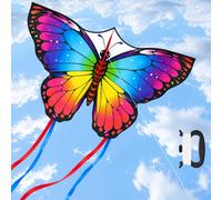 Jiaoshou Pan Cerf-Volant Papillon 1,4m, Grand Cerf Volant avec Fil de 100 m | Cerf Volant avec Longues Queues, facile à lancer, pour Jardin, Pique-nique, Camping, Sortie et Plein Air