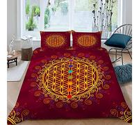 JIARAO Fleur De Vie Parure de lit 220x240 Adultes 2 Personnes 3D Motif Rouge Jaune Douce Respirant Microfibre avec Fermeture Éclair avec 2 Taies d'oreille 50x75 cm