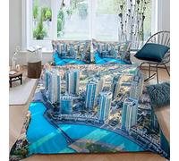 JIARAO Housse de Couette 200x200 L'architecture De Dubaï Parure de lit 2 Personnes Garcon Fille 3D Motif Ville Moderne Douce Microfibre avec Fermeture Éclair avec 2 Taies d'oreiller 50x75 cm