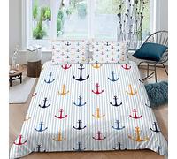 JIARAO Housse de Couette 240x260 Ancre Florale Nautique Parure de lit Adultes 2 Personnes 3D Motif Ancre De Dessin Animé Douce Microfibre avec Fermeture Éclair avec 2 Taies d'oreiller 50x75 cm