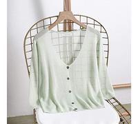 JIAREN Cardigan Femme, Cardigan Court À Col en V À La Mode Cardigan Translucide Vert Sauge Manches 3/4 Légères Manteau en Tricot Ouvert sur Le Devant avec Boutons Vêtements D'Extérieur pour Femme, Ve