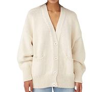 JIAREN Cardigan Femme, Cardigan Femme Blanc Uni Col en V Crochet Fin avec Poche Manteau en Tricot Doux Printemps Automne Chaud Veste en Tricot Manches Longues Bouton Ouvert Pull Casual Outwear,XXL