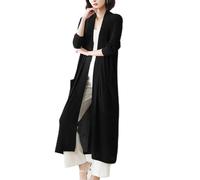 JIAREN Cardigan Femme, Cardigan Long Élégant Noir Cardigan en Tricot Fin Et Doux Ouvert sur Le Devant Pull À Manches Longues Veste Flottante Outwear avec Poches Long Cardigan pour Femme,L