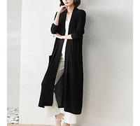 JIAREN Cardigan Femme, Cardigan Long Élégant Noir Cardigan en Tricot Fin Et Doux Ouvert sur Le Devant Pull À Manches Longues Veste Flottante Outwear avec Poches Long Cardigan pour Femme,L
