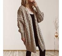 JIAREN Cardigan,Pull Femme Cardigan Manteau Tricoté Kaki Plaine Mi-Longueur Twist Stripes Haut en Tricot Torsadé Manches Longues Ouvert sur Le Devant Cardigan Doux Chaud Tricot Veste Décontractée,L