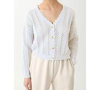 JIAREN Gilet Femme, Cardigan Femme Blanc Col en V Creux Rayé Crop Top Manteau Tricoté Doux Printemps Été Léger Veste en Tricot Manches Longues Bouton Ouvert Pull Casual Outwear,XXL