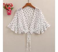 JIAREN Gilet Femme, Femmes Cardigans D'Été Blanc en Mousseline De Soie Col en V Cravate À Pois Imprimé Classique Léger Décontracté À Manches Courtes Cravates Ouvert Avant Mini Cardigans Courts Chem