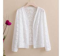 JIAREN Gilet Femme, Femmes Cardigans Été Vintage Blanc Couleur Unie Creux Dentelle Fleur Ethnique Léger Décontracté Manches Longues Ouvert Avant Court Cardigans Courts Blouse Sheer Bikini Beach Cover