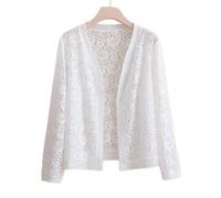 JIAREN Gilet Femme, Femmes Cardigans Été Vintage Blanc Couleur Unie Creux Dentelle Fleur Ethnique Léger Décontracté Manches Longues Ouvert Avant Court Cardigans Courts Blouse Sheer Bikini Beach Cover