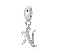 JiaRong Charms Breloque en argent sterling 925 en forme de lettre de l'alphabet N pour bracelet Pandora (N)