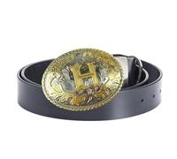 JIARY Ceinture Homme, Ceinture de CowBoy Occidental, Ceinture en Cuir avec Motif de Lettre Anglaise GHIK Boucle Ovale en Alliage,H black,130CM/51.2''