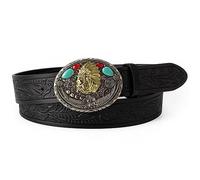 JIARY Ceinture Homme, Ceinture Réglable Western Cowboy, Ceinture en Cuir avec Boucle à Motif de Tête Amérindienne Ceinture en Relief Vintage,Noir,130CM/51.2''