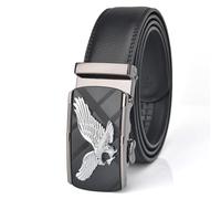 JIARY Ceinture Homme Cliquet, Ceinture Entreprise Western Réglable, Ceinture en Cuir Véritable avec Boucle Carrée Décorative en Alliage à Motif d'aigle,Black b,120CM/47.3''
