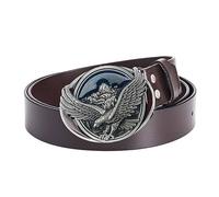 JIARY Ceinture Homme Cuir, Ceinture de Cowboy Western avec Motif D'aigle Volant 3D Boucle en Alliage Décorée,Marron,125CM/49.2''