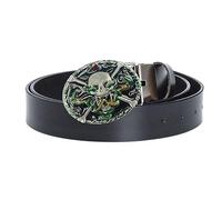 JIARY Ceinture Homme Cuir Véritable, Ceinture de Cowboy Western avec Motif Crâne Boucle Décorative en Alliage Ceinture Rétro,Noir,130CM/51.2''